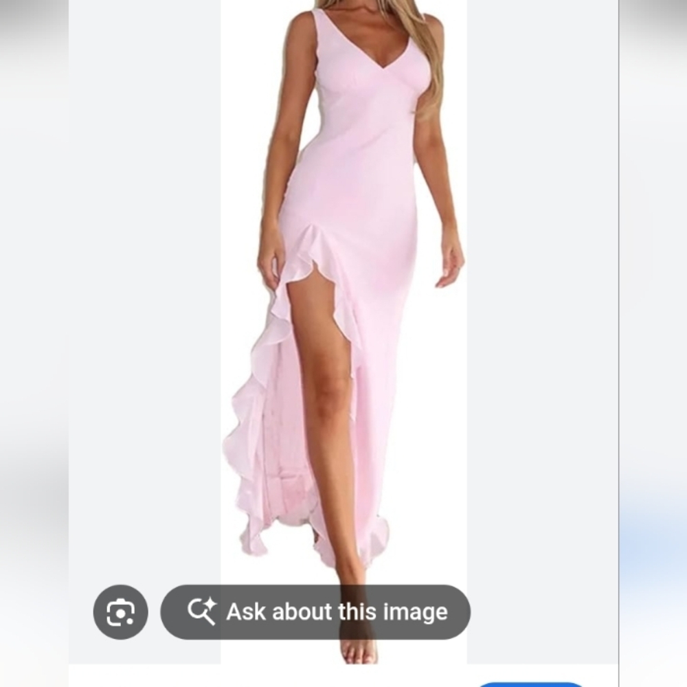 Pink Ruffle High-Slit V-Neck XL Women's Dress * read post